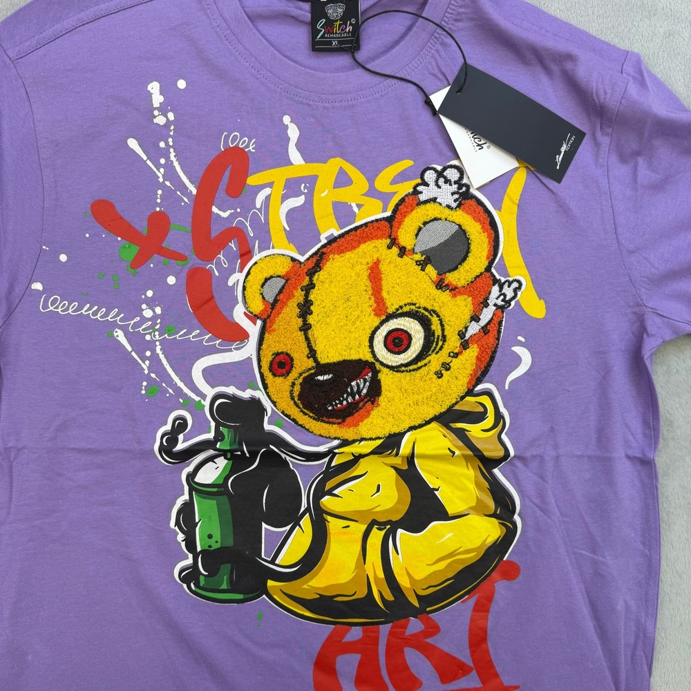 Switch Remarkable T Shirt Mens XL Purple Graffiti Bear Street Art Urban Y2K New - Picture 2 of 4